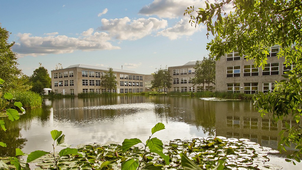 Kontor med kantine og parkeringspladser ved døren